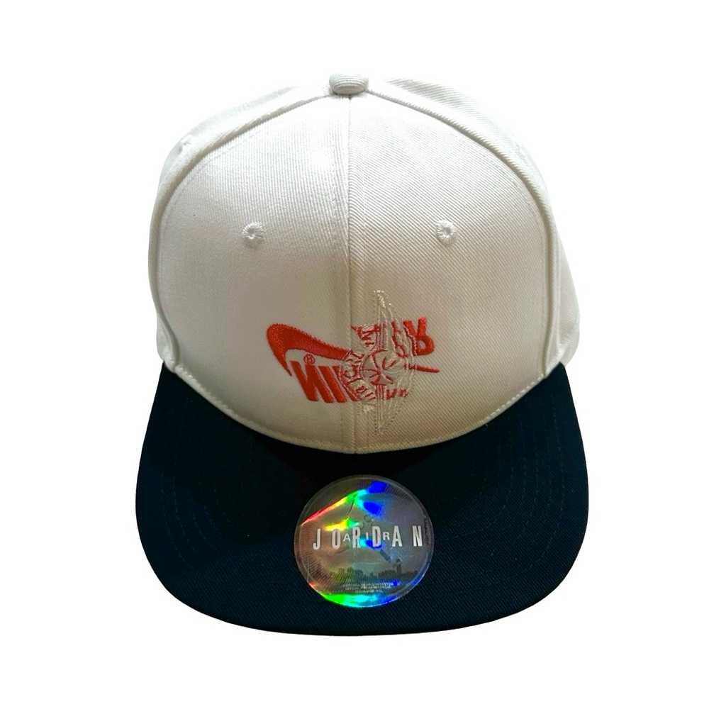 NWT Youth Air Jordan White and Black Snap Back Cap Orange Nike Logo